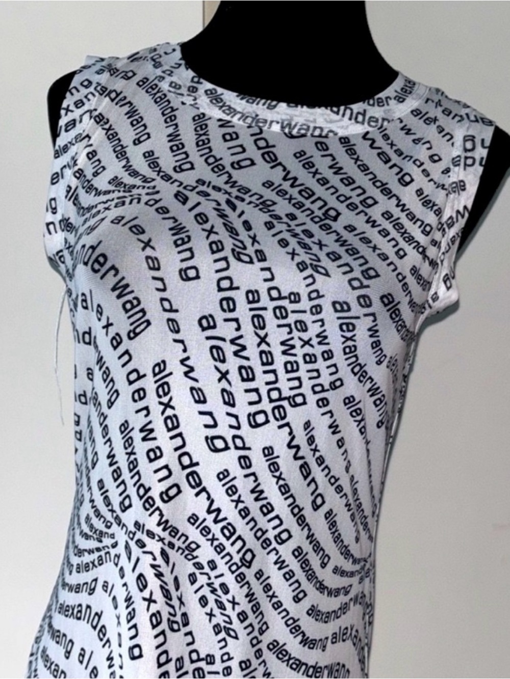 Alexander Wang White and Black Logo-Print Sleeveless Top Size L